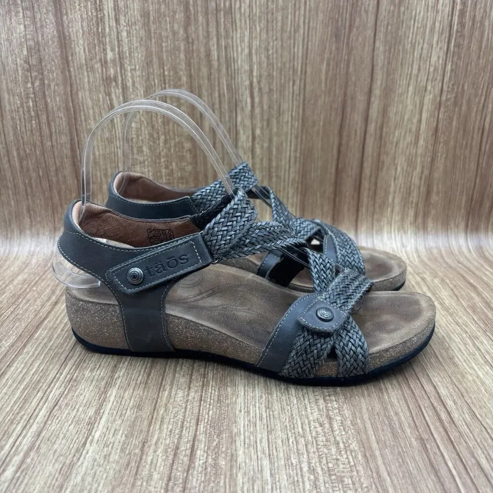 Taos Trulie Wedge‎ Sandals Womens Size 7-7.5 Olive Green Leather Comfort Shoes